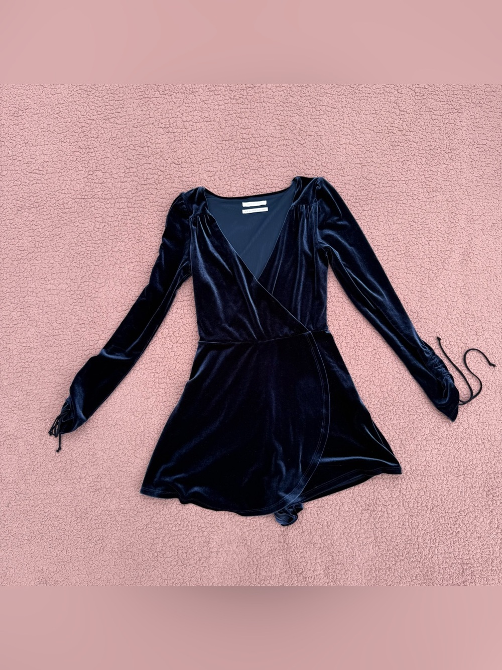 Navy Blue Velvet Wrap Long-Sleeve Romper